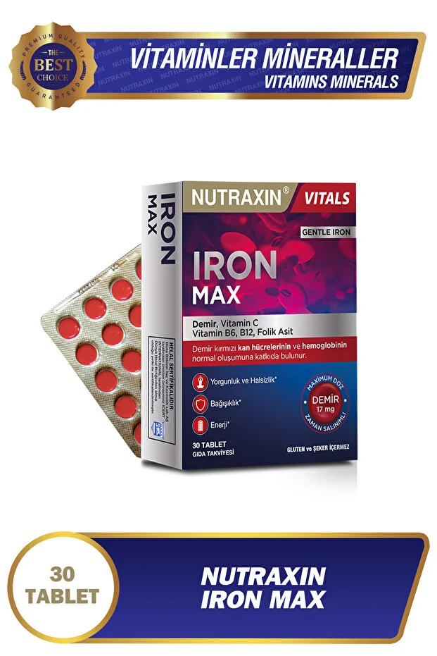 Iron Max 17 Mg 30 Tablet - Gentle Iron, Vitamin C, B12, B6, Folik Asit Iron Max 17 Mg 30 Tablet - Gentle Iron, Vitamin C, B12, B6, Folik Asit